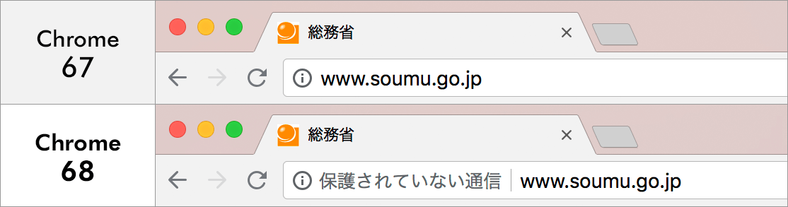 Google Chrome 68における非SSLページ警告内容の変更